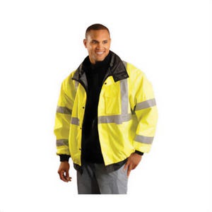 OccuNomix LUX-TJBJ-Y MiraCool® Bomber Jacket, 300D PVC Coated Polyester, Water Resistant, Snap Closure, Fluorescent Yellow