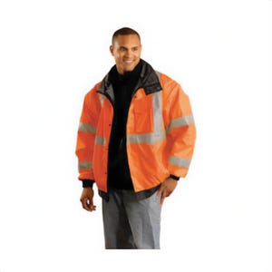 OccuNomix LUX-TJBJ-O MiraCool® Bomber Jacket, 300D PVC Coated Polyester Water Resistant, ANSI Class: 3, Zipper Closure, Orange