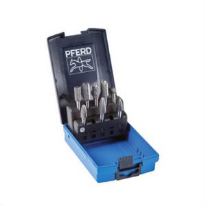 Pferd 28011 Carbide Bur Set, High-Performance Tungsten, OMNI Double Cut, 1/4 in Shank, Plastic Case, 8 pc