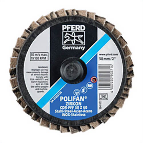 Pferd Combidisc® PoliFan® 42925 PFF A Mini Quick-Change Coated Abrasive Flap Disc, 2 in dia, 60 Grit, Zirconia Alumina Abrasive, Type CDR Disc
