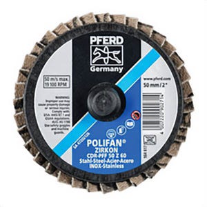 Pferd Combidisc® PoliFan® 42925 PFF A Mini Quick-Change Coated Abrasive Flap Disc, 2 in dia, 60 Grit, Zirconia Alumina Abrasive, Type CDR Disc