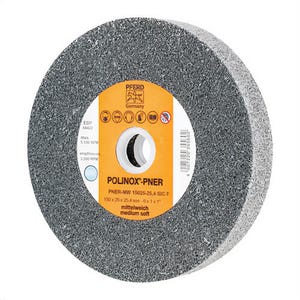 Pferd Polinox® 48422 Non-Woven Unitized Wheel, 6 in dia, 1 in Center Hole, 1 in W Face, Fine Grade, Silicon Carbide Abrasive