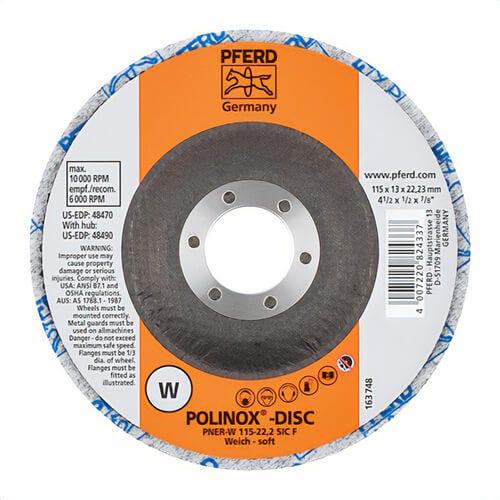Pferd Polinox® PNER 48470 Unitized Non-Woven Depressed Center Disc, 4-1/2 in dia, Fine Grade, Silicon Carbide Abrasive