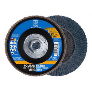 Pferd 60656 PoliFan® Universal Line PSF Z-Extra Threaded Coated Abrasive Flap Disc, 4-1/2 in dia, 60 Grit