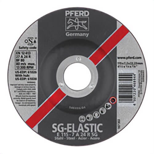 Pferd 61026 Performance Line SG Depressed Center Wheel, 4-1/2 in dia x 1/4 in Thick, 7/8 in Center Hole, 24 Grit, Aluminum Oxide Abrasive