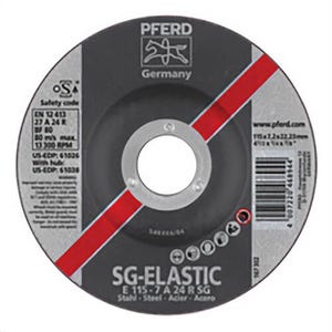 Pferd 61026 Performance Line SG Depressed Center Wheel, 4-1/2 in dia x 1/4 in Thick, 7/8 in Center Hole, 24 Grit, Aluminum Oxide Abrasive