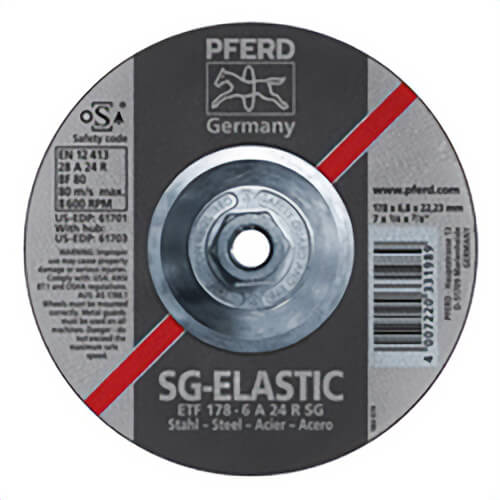 Pferd 61703 Performance Line SG Depressed Center Wheel, 7 in dia x 1/4 in Thick, 24 Grit, Aluminum Oxide Abrasive