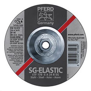 Pferd 61703 Performance Line SG Depressed Center Wheel, 7 in dia x 1/4 in Thick, 24 Grit, Aluminum Oxide Abrasive