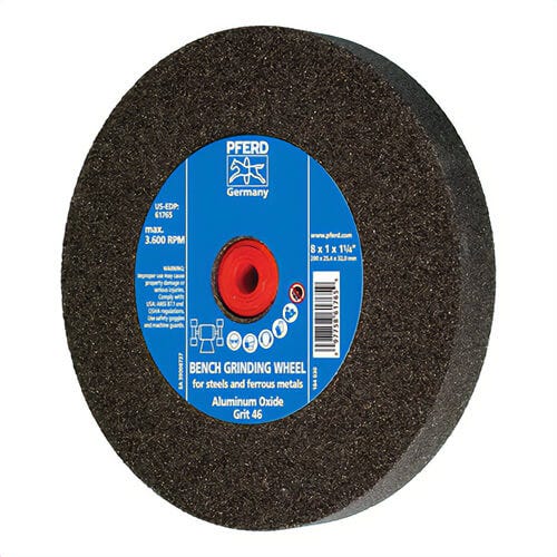 Pferd 61765 Universal Line PS-Forte Flat Bench and Pedestal Grinding Wheel, 8 in dia x 1 in Thick, 1-1/4 in Center Hole, 46 grit