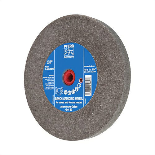 Pferd 61772 Universal Line PS-Forte Flat Bench and Pedestal Grinding Wheel, 10 in dia x 1 in Thick, 1-1/4 in Center Hole, 80 grit