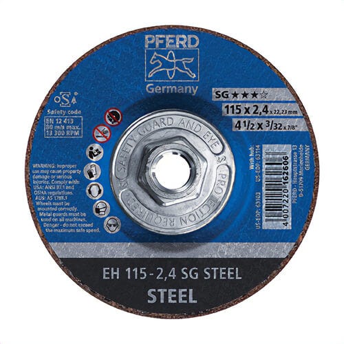 Pferd 63114 Performance Line SG Depressed Center Cut-Off Wheel, 4-1/2 in dia x 3/32 in thick, 46 Grit, Aluminum Oxide Abrasive
