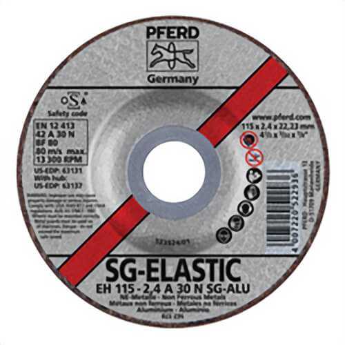 Pferd 63131 Performance Line SG-ELASTIC Depressed Center Cut-Off Wheel, 4-1/2 in dia x 3/32 in Thick, 7/8 in Center Hole, 30 grit