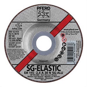Pferd 63131 Performance Line SG-ELASTIC Depressed Center Cut-Off Wheel, 4-1/2 in dia x 3/32 in Thick, 7/8 in Center Hole, 30 grit