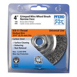 Pferd 764145 Universal Line PSF High Speed Wheel Brush, 4 in dia Brush, 0.014 in dia Crimped Filament/Wire, 5/8-11 Arbor Hole