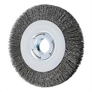 Pferd 81122 Medium Face Wheel Brush, 7 in dia Brush, 31/32 in W Face, 0.014 in dia Crimped Filament/Wire, 2 in Arbor Hole