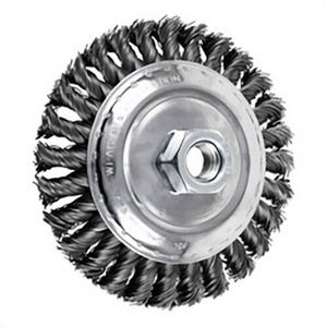 Pferd 82505 Bevel Threaded Cup Brush, 5 in dia Brush, 5/8-11 Arbor Hole, 0.02 in dia Filament/Wire, Knot, Carbon Steel Fill