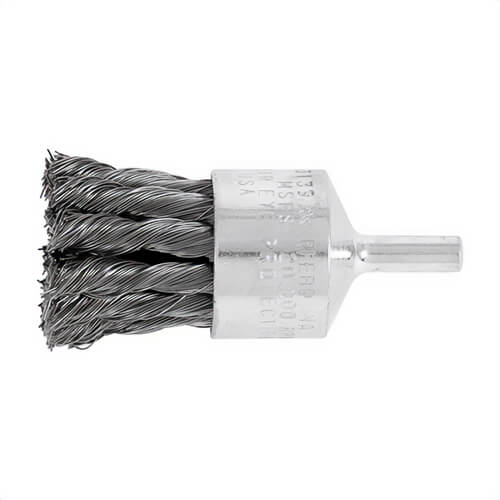 Pferd 83139 Straight Cup Stem Mount End Brush, 1 in, Knot, 0.014 in, Carbon Steel Fill, 1-1/8 in L Trim