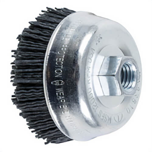 Pferd M-BRAD™ 83810 Cup Brush, 3-1/2 in dia Brush, 5/8-11 Arbor Hole, 0.04 in dia Filament/Wire, Filament, Nylon/Silicon Carbide Fill