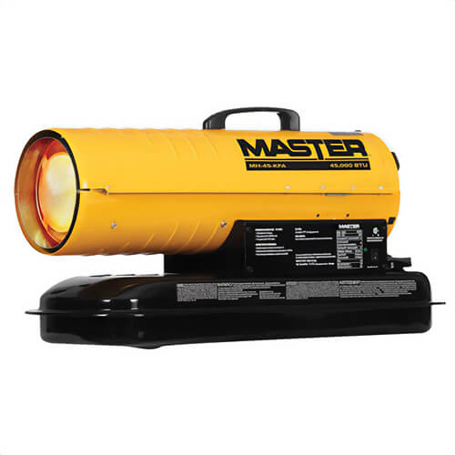 Master® MH-45-KFA Air Forced Torpedo Heater, 45000 Btu/hr, Kerosene/Diesel Fuel, 5 gal Tank, 5 GPH Fuel