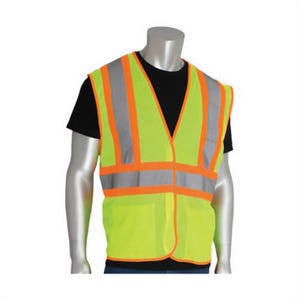 PIP® 302-MVATLY-2X 2-Tone Safety Vest, 2XL, Hi-Viz Lime Yellow, Polyester, Hook and Loop Closure, 3 Pockets, ANSI Class: Class 2