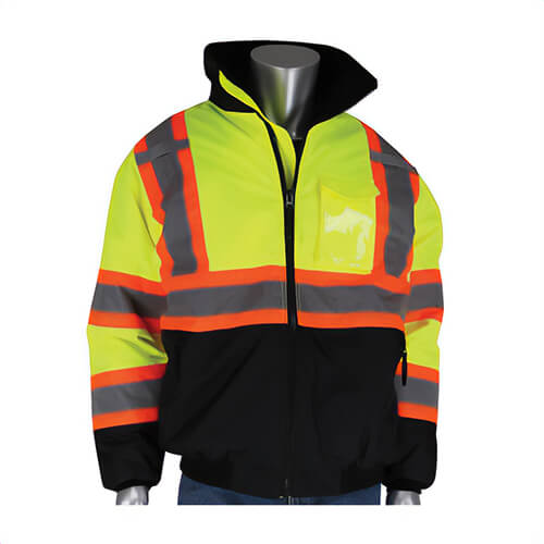 PIP® 333-1745-LY/M 333-1745-LY 2-Tone Insulated Bomber Jacket, Black/Hi-Viz Lime Yellow, 300D Polyester, 54 in Chest