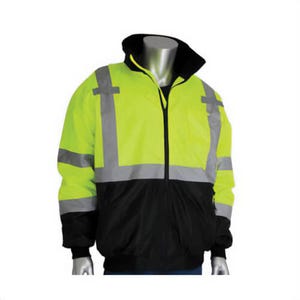 PIP® 333-1766-LY/3X Bomber Jacket with Zip-Out Fleece Liner, Hi-Viz Lime Yellow, Polyester, 66 in Chest, Resists: Water