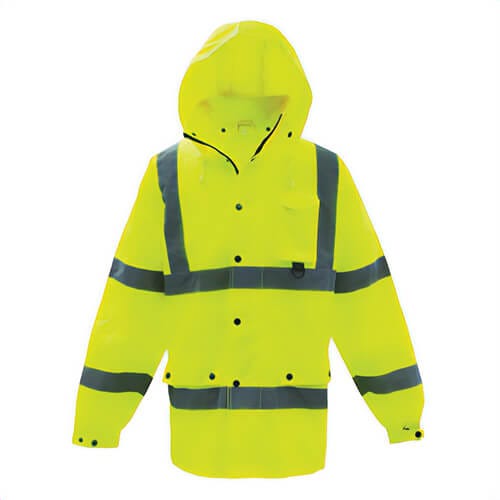 PIP® 3NR6000L Boss® Heavy Duty Breathable Rain Jacket, L, Yellow, Polyester, Resists: Water, ANSI Type R Class 3, Removable Hood
