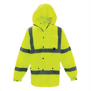PIP® 3NR6000L Boss® Heavy Duty Breathable Rain Jacket, L, Yellow, Polyester, Resists: Water, ANSI Type R Class 3, Removable Hood