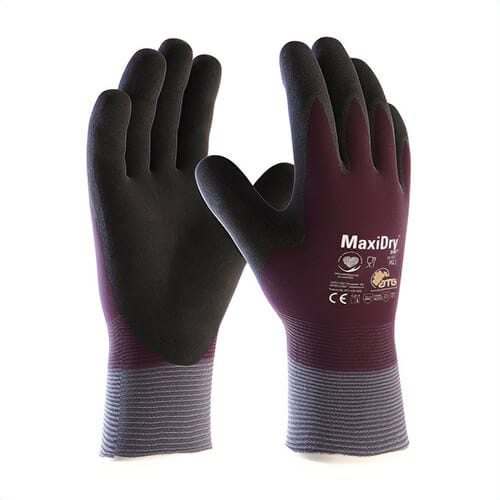 PIP® 56-451/XL MaxiDry® Zero™ 56-451 Gloves, Seamless Style, XL, Nitrile Palm, Nylon/Lycra®, Black/Purple, Knit Wrist Cuff