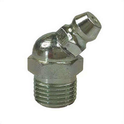 Plews® 11-218 Ball Check Grease Fitting, 45°, 1/8 in MNPT Thread, 7/8 in OAL, Plated, Steel