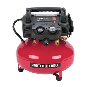 Porter-Cable® C2002 Oil Free Electric Air Compressor, 3.5 scfm at 40 psi, 0.8 hp, 150 psi, Pancake 6 gal Tank