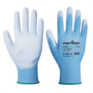 Portwest A120WHRXXXL Polyurethane Palm Glove, PU Coated, Palm Dipped, Cut Level A1, Silicone Free, White, 3XL