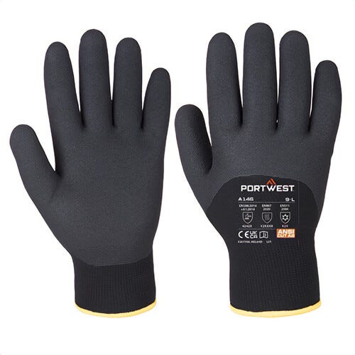 Portwest A146YERXXL Arctic Winter Glove, Nitrile Sandy, 480°F Heat Protection, ANSI Cut Level A2, Abrasion Level 4, Yellow, 2XL
