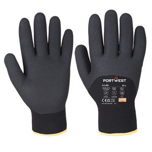 Portwest A146YERXXL Arctic Winter Glove, Nitrile Sandy, 480°F Heat Protection, ANSI Cut Level A2, Abrasion Level 4, Yellow, 2XL