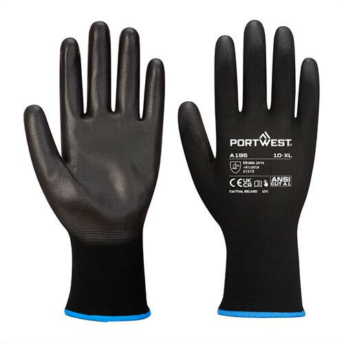 Portwest A195U8RXXL Touchscreen Glove, Polyurethane Coated, Breathable Seamless Liner, ANSI Cut Level A1, Purple/Black, 2XL