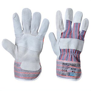 Portwest A210GRRXXXL Canadian Rigger Glove, Cow Split Leather, Patch Palm, Cut Level A2, Abrasion Level 3, Gray, 3XL