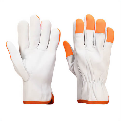 Portwest A261WHRXXL Orange Tip Driver Gloves, Goat Skin, Keystone Thumb, ANSI Abrasion Level 3, White, 2XL, 12 pk