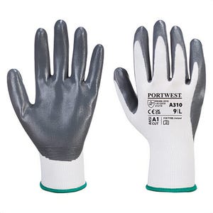 Portwest A310GRWXXL Flexo Grip Nitrile Coated Glove, Lightweight, Palm Dipped, Gray/White, 2XL