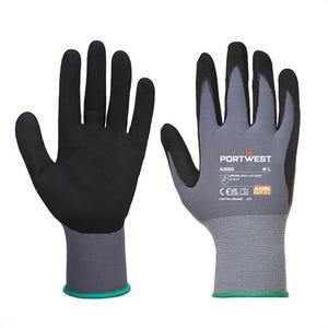 Portwest A350BKRXXXL DermiFlex Glove, Nitrile Foam, Lightweight, Palm Dipped, 15 ga Liner, ANSI Abrasion Level 4, Black, 3XL