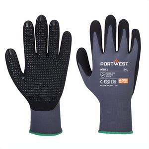 Portwest A351G8RXXXL DermiFlex Plus Glove, Nitrile Foam Dotted Palm, Beathable Seamless Lining, ANSI Cut Level A1, Gray/Black, 3XL