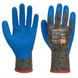 Portwest A611K4RXXXL Aramid HR Cut Latex Glove, Cut Level A4, Black/Blue, 3XL