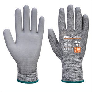 Portwest A622G7RXXXL Cut C13 Polyurethane Glove, Cut Level A3, Gray, 3XL