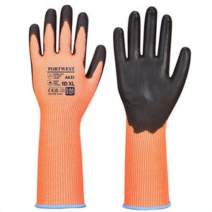Portwest A631O8RXXXL Extended Cuff Cut Glove, HPPE Liner, Hi-Viz Liner, Heat Protectio, ANSI Cut Level A4, A625, Orange/Black, 3XL