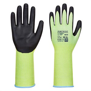 Portwest A632E8RXXXL Extended Cuff Cut Glove, Nitrile Foam Coating, Palm Dipped, ANSI Cut Level A4, A645, Green/Black, 3XL
