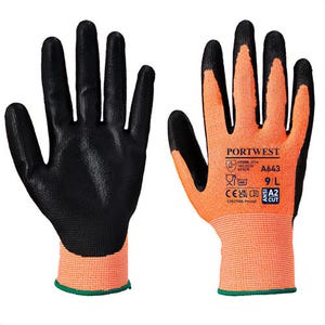 Portwest A643AMRXXL Amber Cut Glove, Nitrile Foam Coating, Abrasion Level 6, Cut Level A2, Amber, 2XL