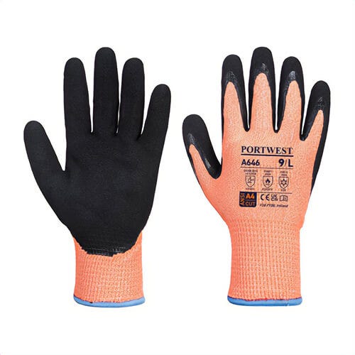 Portwest A646O8RXXXL Vis-Tex Winter Cut D13 Nitrile Glove, Cut Level A4, Orange/Black, 3XL