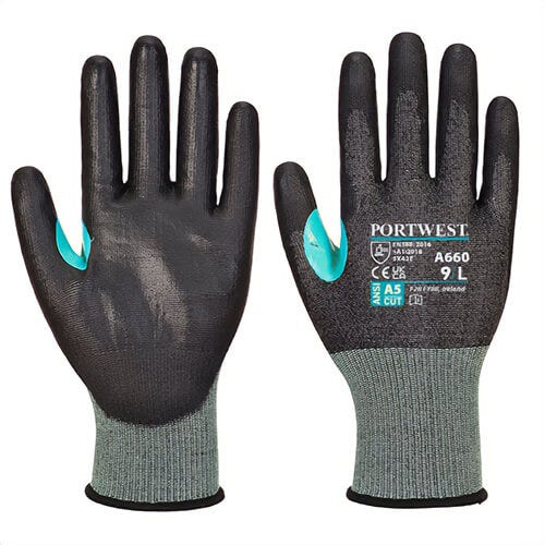 Portwest A660K8RXXL CS Cut E18 Polyurethane Glove, Cut Level A5, Black, 2XL
