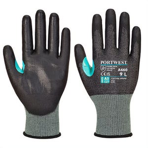 Portwest A660K8RXXL CS Cut E18 Polyurethane Glove, Cut Level A5, Black, 2XL