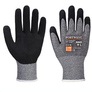 Portwest A665GRRL VHR Advanced Cut Glove, Nitrile Foam Coating, Palm Dipped, ANSI Cut Level A6, ANSI Abrasion Level 6, Gray, L