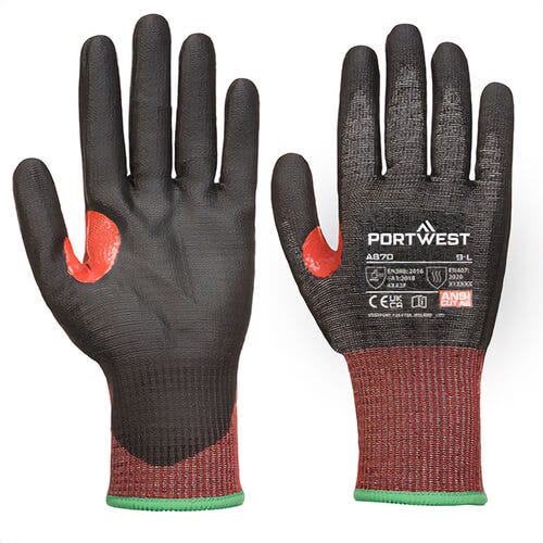 Portwest A670K8RXXL CS Cut F13 Polyurethane Glove, Cut Level A6, Black, 2XL